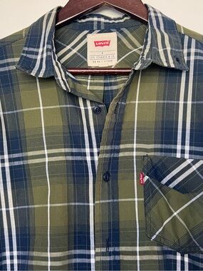 Levi's Plaid Button Down Shirt Long Sleeve Navy Blue White Green Mens S Small